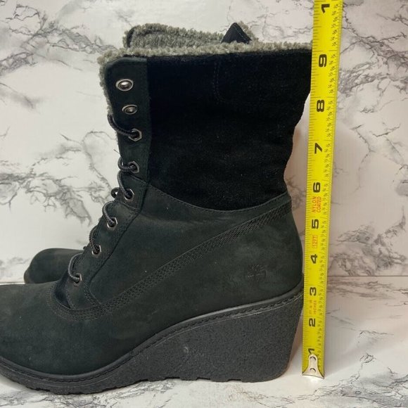 Timberland Amston Roll-Top Boot Women Size 9 Black Suede Shoe Earthkeepers Wedge - Picture 4 of 9